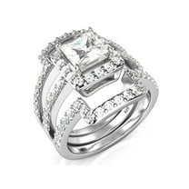 Sz 7 Sterling Silver 3Pcs 925 CZ Cubic Zirconia Engagement Wedding Band Ring Set
