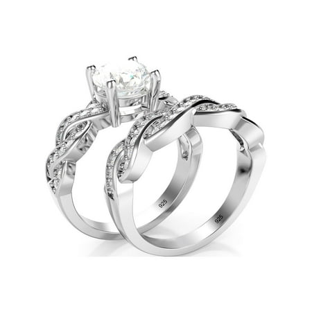 Sz 7 Sterling Silver 925 CZ Cubic Zirconia Infinity Wedding Engagement Ring Set
