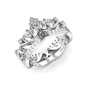 Sz 7 Sterling Silver Cubic Zirconia Princess Crown CZ Band Ring