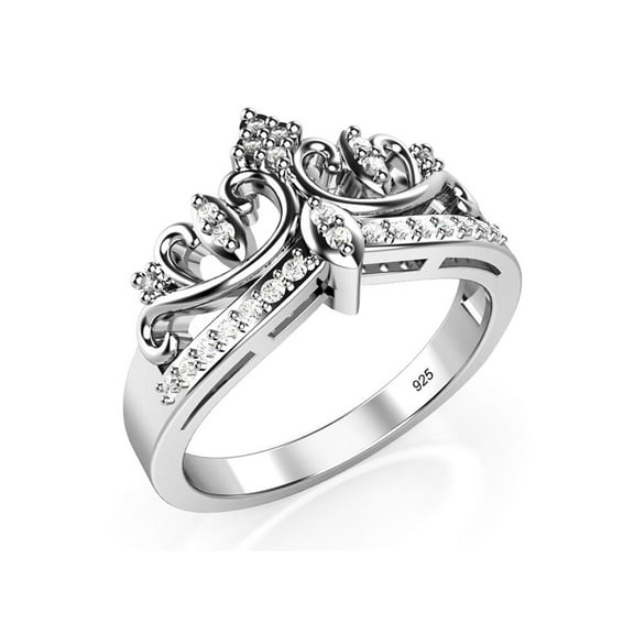 Sz 7 Sterling Silver Cubic Zirconia Princess Crown Tiara CZ Band Ring