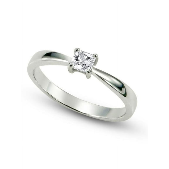 Sz 7 Sterling Silver Cubic Zirconia Solitaire 0.1 Carat tw Princess Cut CZ Engagement Ring