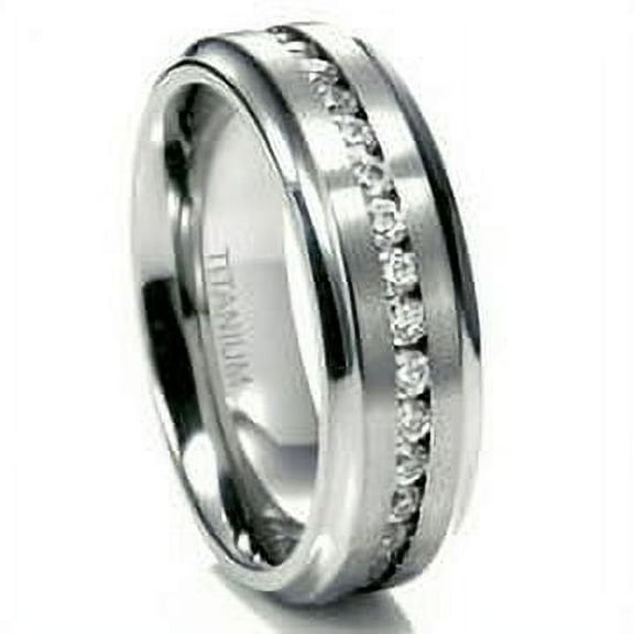 Sz 8.0 Men's 7MM Eternity Titanium Ring Wedding Band with CZ