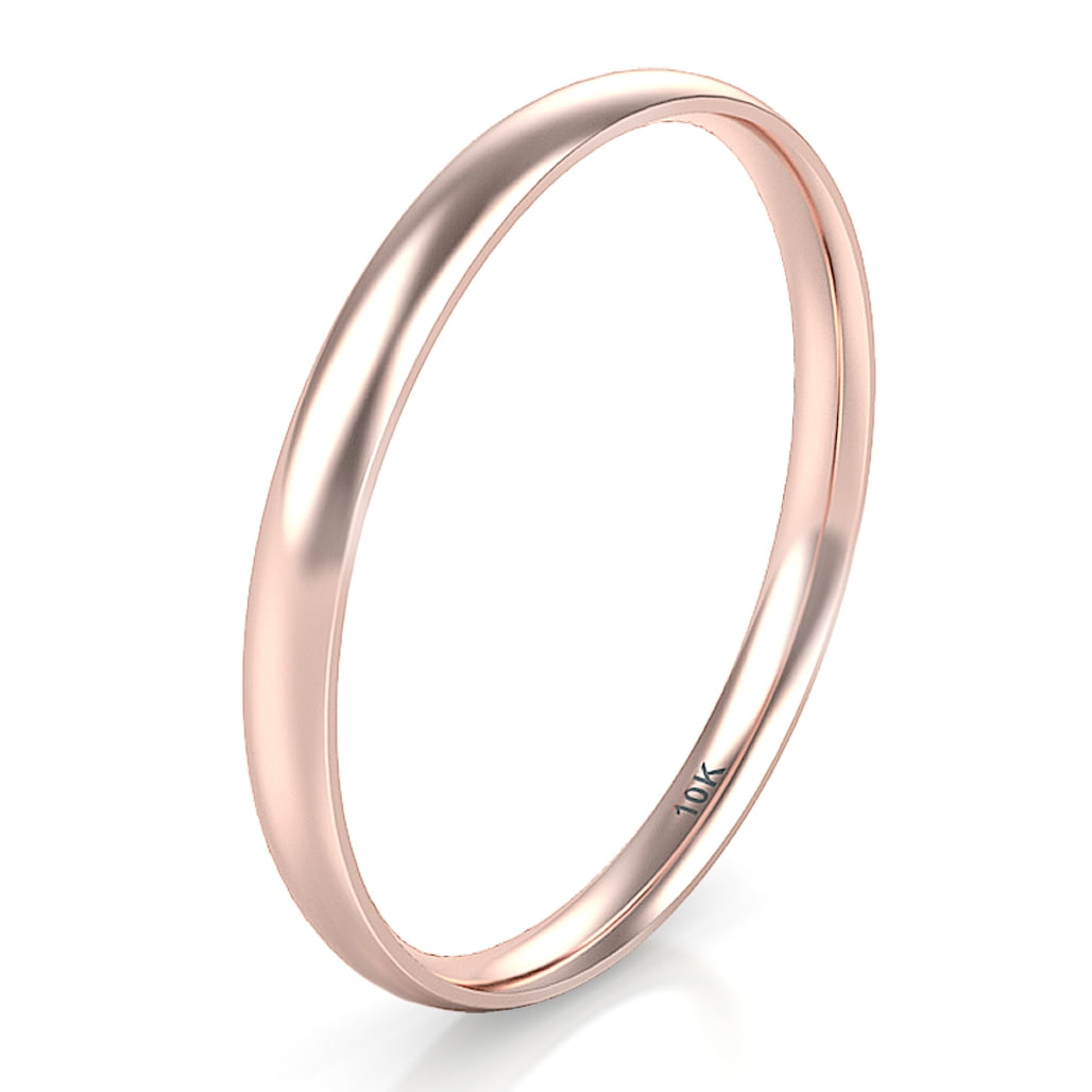 Sz 8.0 Solid 10K Rose Gold 2MM Round Dome Comfort Fit Wedding Band Ring