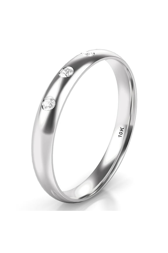 Sz 8.0 Solid 10K White Gold 3 Diamond 3MM Dome Wedding Anniversary Comfort Fit Band Ring