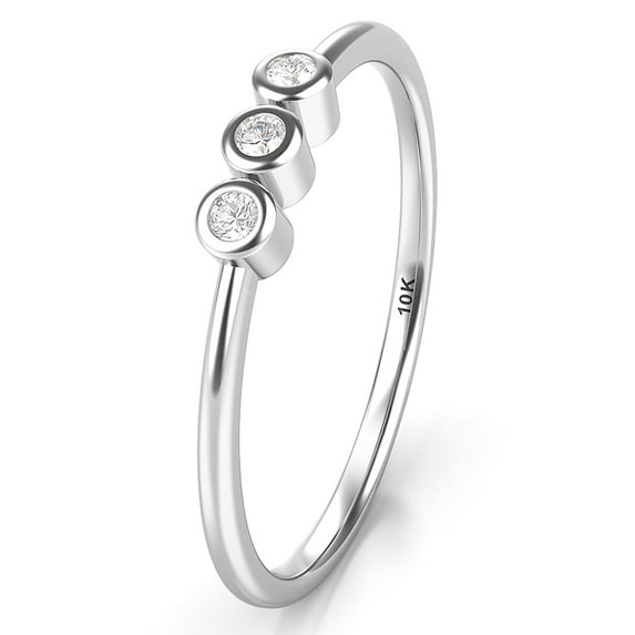 Sz 8.0 Solid 10K White Gold Bezel Set 3 Diamond Past Present Future Wedding Engagement Ring