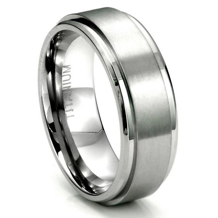 Sz 8.5 Men's Titanium 8MM Flat High Polish/Brush Finish Wedding Band Ring