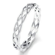 Sz 8.5 Solid 10K White Gold 3MM Eternity Celtic Knot Stackable Comfort Fit Wedding Band Ring