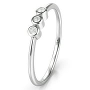 KOBELLE Sz 8.5 Solid 10K White Gold Bezel Set 3 Diamond Past Present Future Wedding Engagement Ring