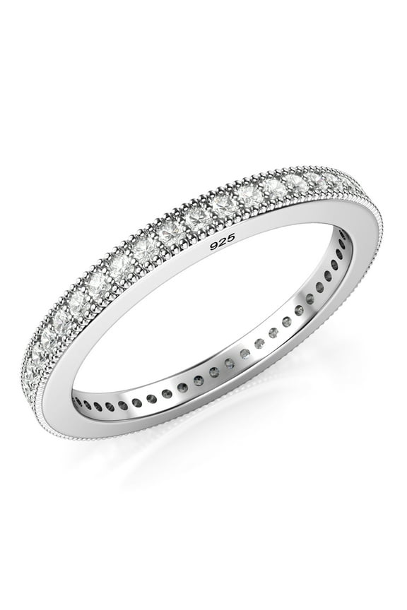Sz 8 Sterling Silver 2MM 925 CZ Cubic Zirconia Eternity Wedding Band Ring