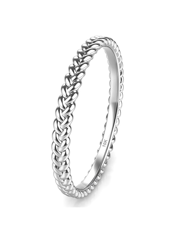 Sz 9.0 Solid 10K White Gold 2MM Eternity Braided Rope Stackable Comfort Fit Wedding Band Ring
