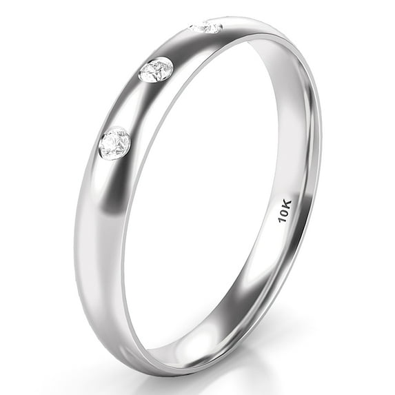 Sz 9.0 Solid 10K White Gold 3 Diamond 3MM Dome Wedding Anniversary Comfort Fit Band Ring