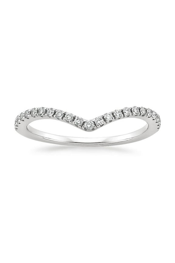 Sz 9.0 Solid 10K White Gold Diamond 2MM Chevron Half Eternity Stackable Wedding Anniversary Band Ring