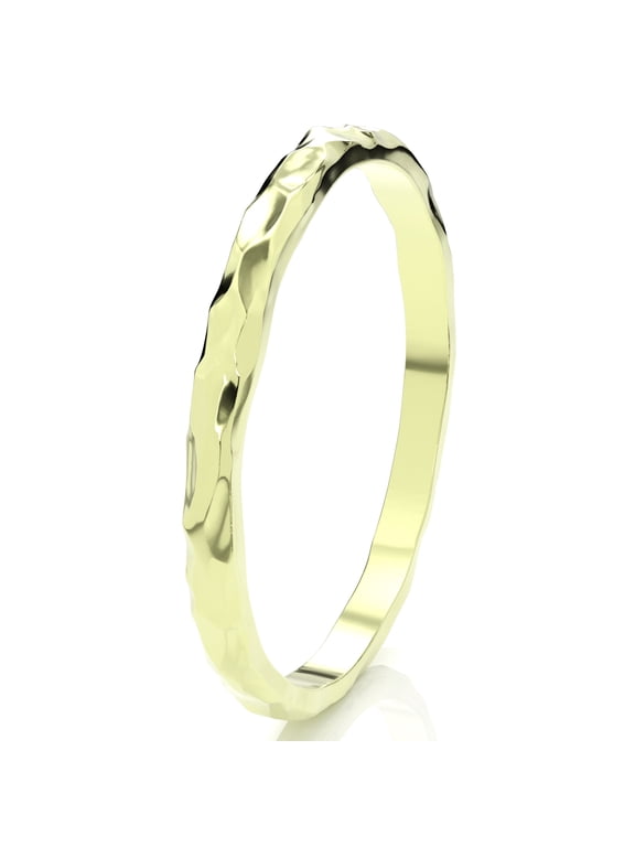 Sz 9.0 Solid 10K Yellow Gold 2MM Hammered Finish Eternity Stackable Comfort Fit Wedding Band Ring