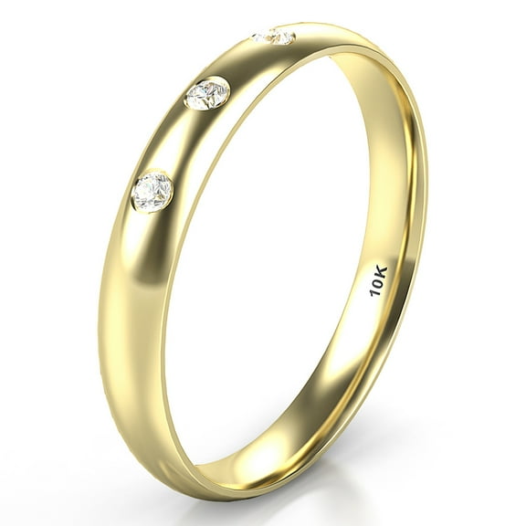 Sz 9.0 Solid 10K Yellow Gold 3 Diamond 3MM Dome Wedding Anniversary Comfort Fit Band Ring