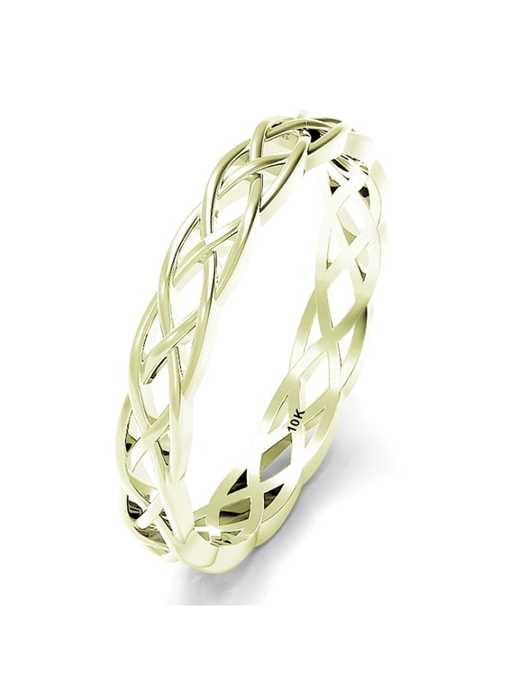 Sz 9.0 Solid 10K Yellow Gold 3MM Eternity Celtic Knot Stackable Comfort Fit Wedding Band Ring
