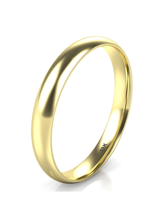 Sz 9.0 Solid 10K Yellow Gold 3MM Plain Dome Comfort Fit Wedding Band Ring