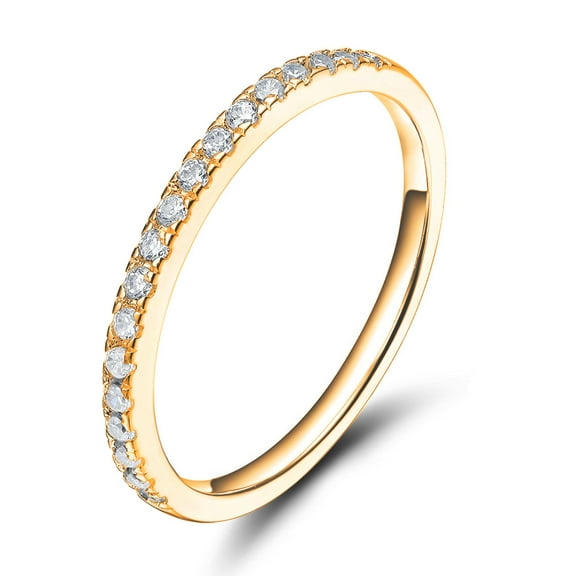 Sz 9.0 Solid 10K Yellow Gold Diamond 2MM Half Eternity Stackable Wedding Anniversary Band Ring