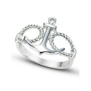 Sz 9 Sterling Silver Anchor & Rope Nautical Band Ring
