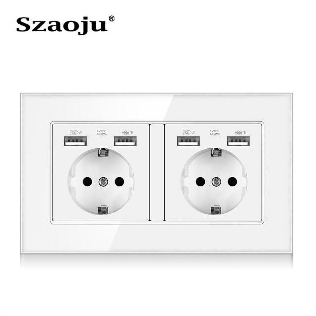 Szaoju Touch Light Switch With EU USB Wall Sockets White Glass Sensor Switches LED Blue