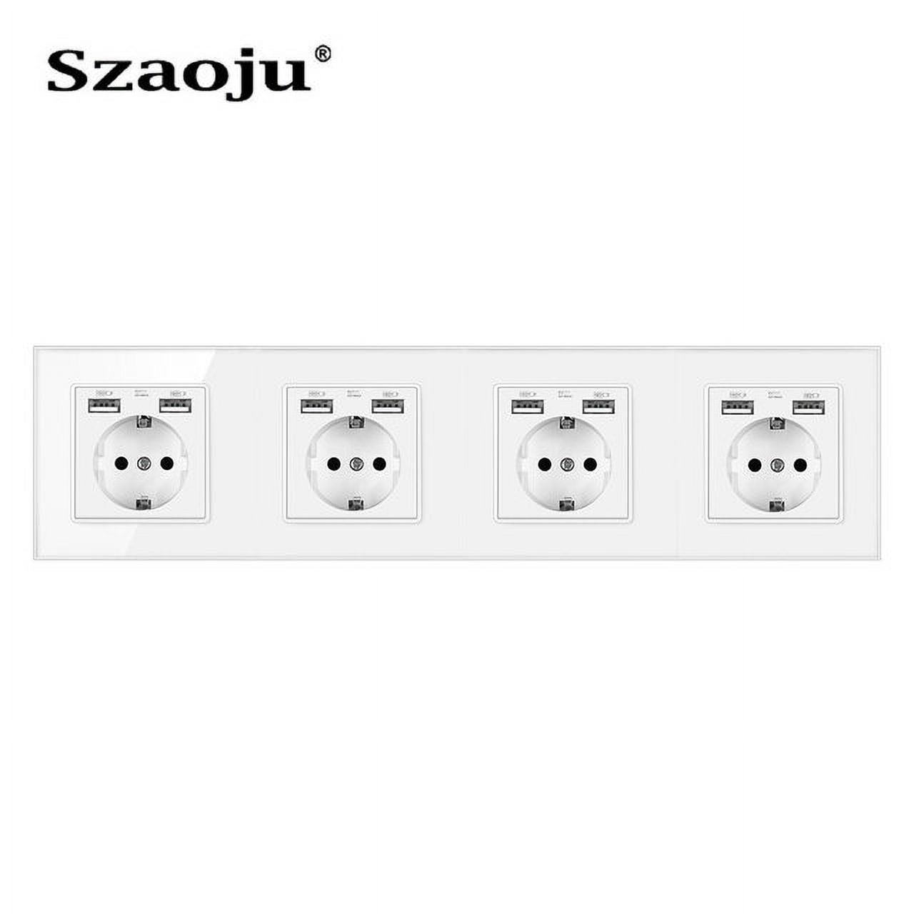 Szaoju Touch Light Switch With EU USB Wall Sockets White Glass Sensor Switches LED Blue
