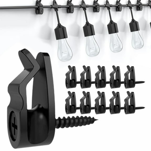 Szbaoan 10-Pack Outdoor String Light Clips, Weatherproof Cable Hanger Hooks for Holiday Lights, Easy Install Plastic Hooks, for Gutter Fence Patio Roof, Black White, Secure Hold No Tools