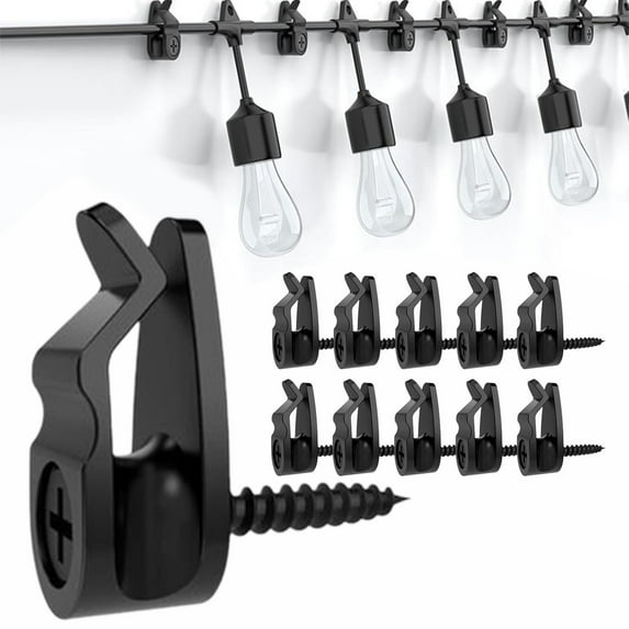 Szbaoan 10-Pack Outdoor String Light Clips, Weatherproof Cable Hanger Hooks for Holiday Lights, Easy Install Plastic Hooks, for Gutter Fence Patio Roof, Black White, Secure Hold No Tools