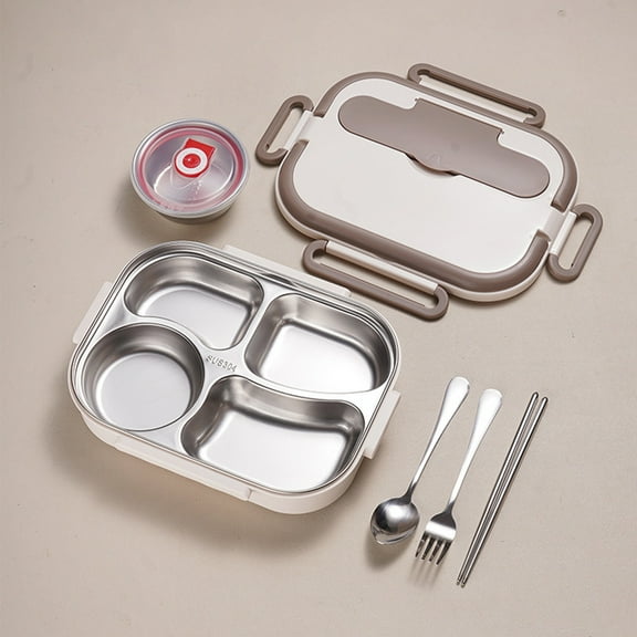 Szbaoan 1500ML 4 Compartment Stainless Steel Lunch Box Bento Container For Adults Leak Proof Microwave And Dishwasher Safe With Cutlery Set For Work Travel