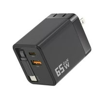 Szbaoan 65W Retractable 3-in-1 Fast Charger, Wall Plug with USB-C Cable and 2 USB Ports, Compact Travel Charger for Phone, Laptop, and Tablet, 60CM Cable