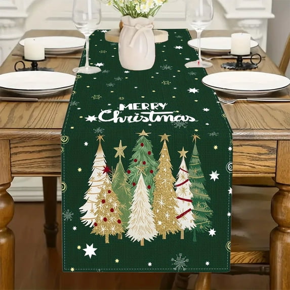 Szbaoan Christmas Tree Snowflakes Linen Table Runner Seasonal Red Green Kitchen Dining Decor For Restaurant Party Holiday Tabletop Decoration 180x30cm