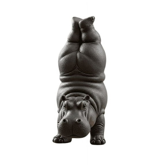 Szbaoan Clumsy Yoga Hippo Resin Figurine, Handcrafted Desk Decor for Office and Home, Humorous Animal Statue for Yoga Lovers, Unique Gift for Collectors and Decor Enthusiasts, Compact and Durable