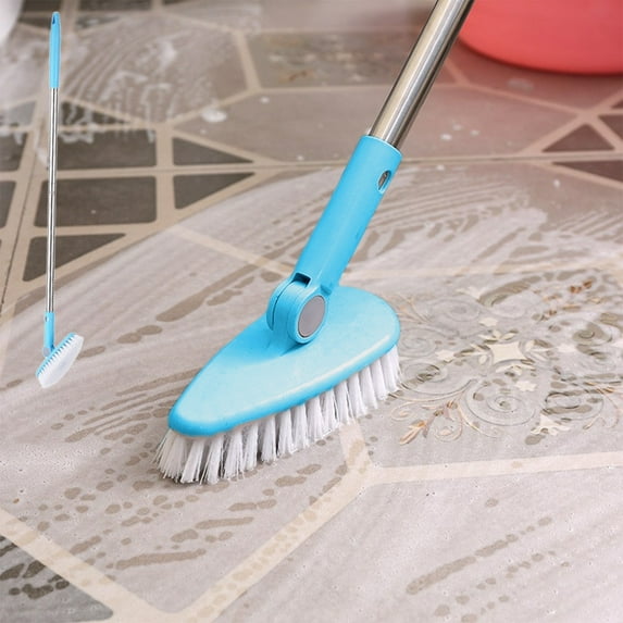Szbaoan Long Handle Floor Scrub Brush with Strong Bristles for Shower Kitchen Tile Grout Cleaning, Heavy Duty Extendable Deck Wall Scrubber, Blue/Pink, 90cm Length