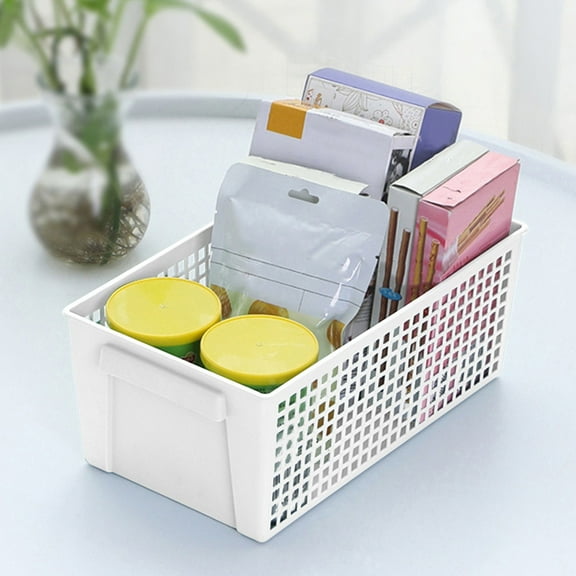 Szbaoan Small Storage Basket 28x13x11.5cm, Hollow Rectangular Snack Organizer with Handles, Stackable Plastic Bin for Kitchen Bathroom Refrigerator, Multipurpose for Home Organization