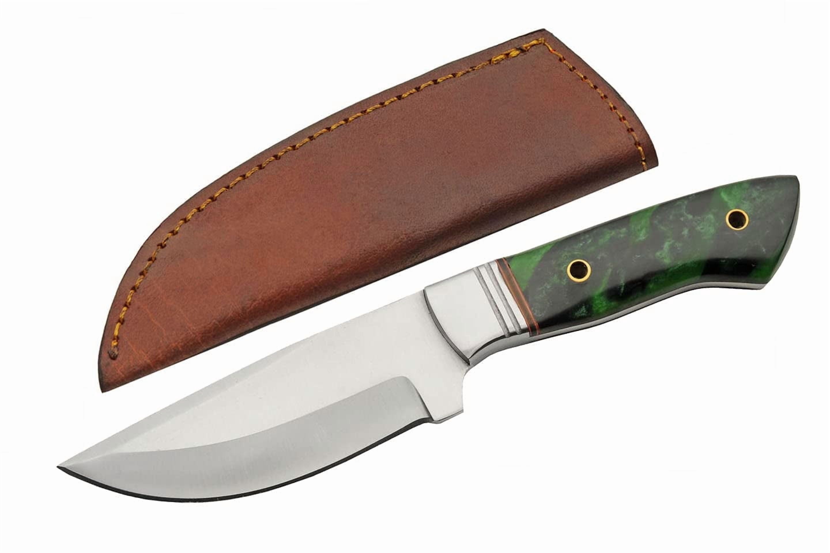 SZCO 9 Inch Emerald Wave Hunter Knife Full Tang Stainless Steel Blade Green Resin Handle With Leather Sheath Outdoor Knife