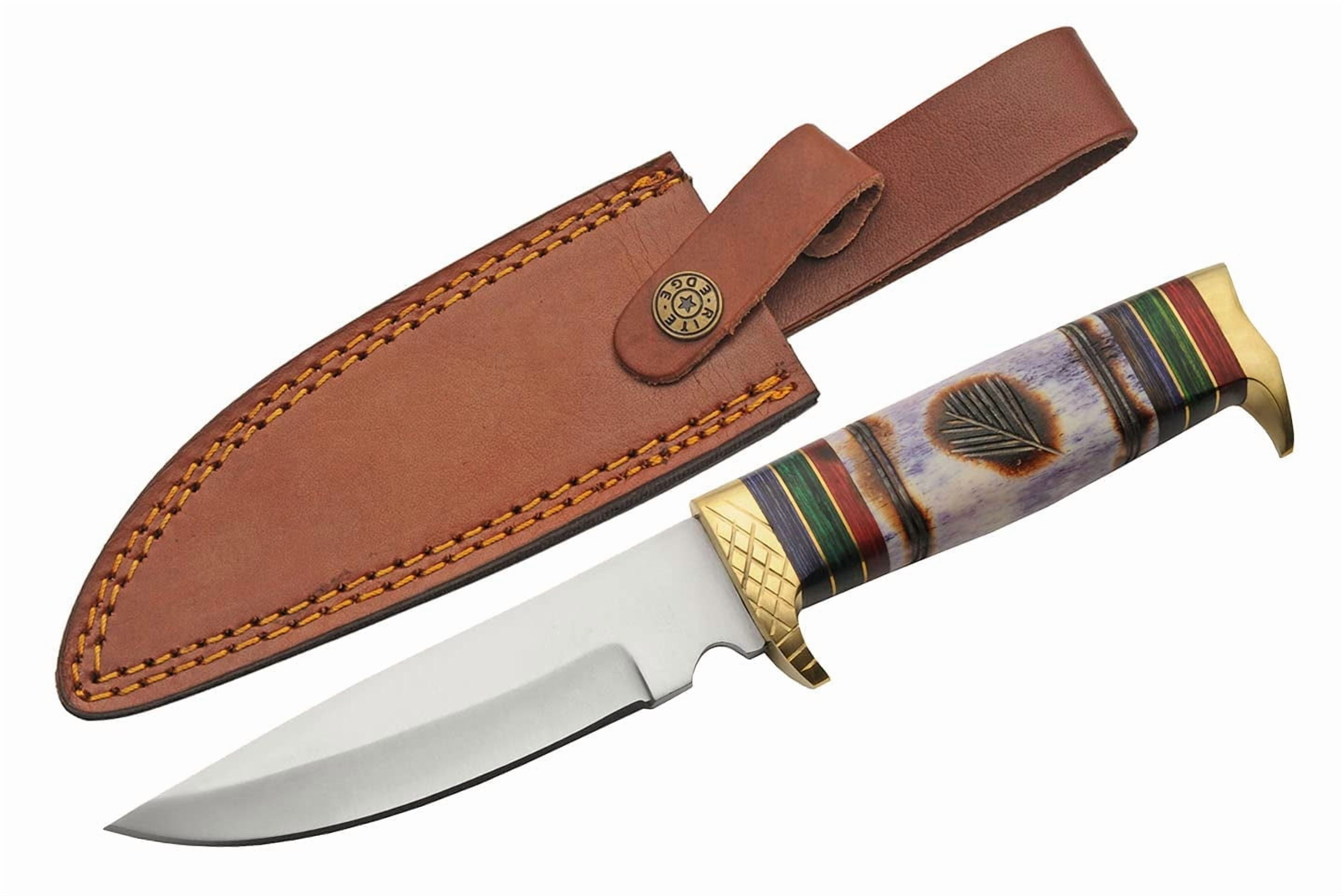 SZCO Supplies 10.5" Wood Handle Painted Wind Outdoor Fixed Blade Utility Knife with Sheath, Blue/Green/Red