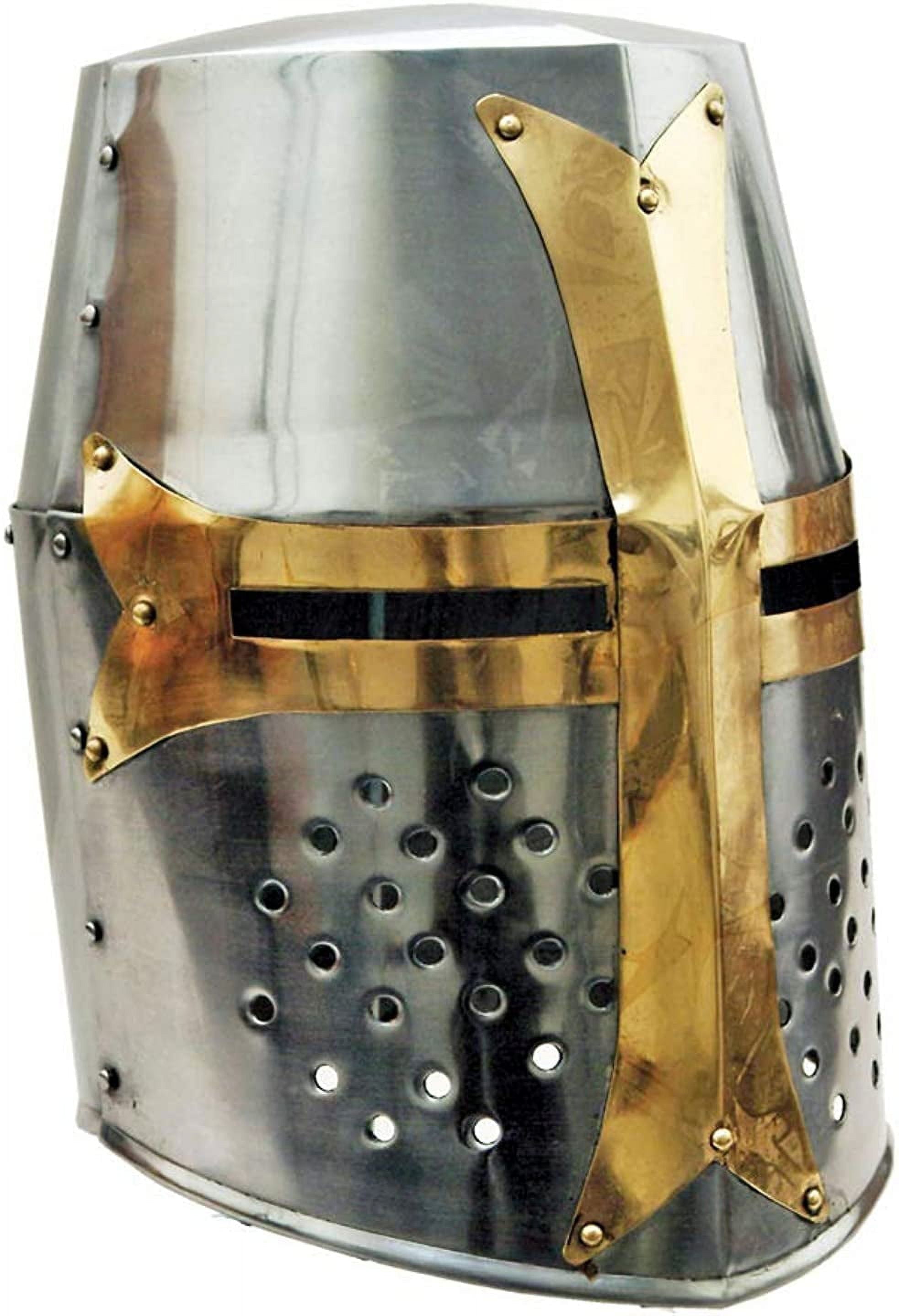Szco Supplies 14" Decorative Barrel Brass Helm – 18-Gauge Steel with Leather Liner and Chin Strap