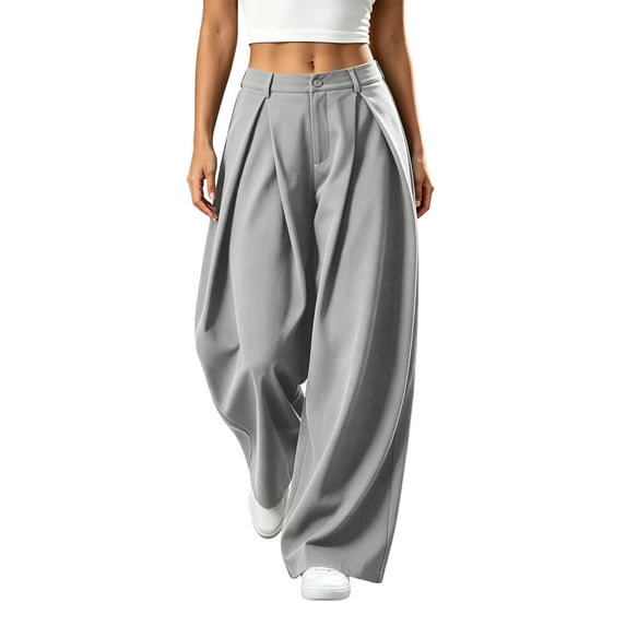 Szhihuiw Business Casual Pants for Women Pleated High Waisted Wide Leg Trousers with Pockets Fall Winter Clothes