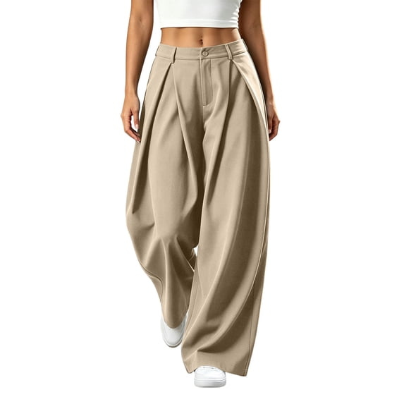Szhihuiw Business Casual Pants for Women Pleated High Waisted Wide Leg Trousers with Pockets Fall Winter Clothes