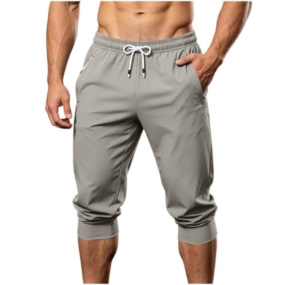 Szhihuiw Gym Pants Men Casual Drawstring High Waisted Capri Pants with Pockets Plus Size Fashion Summer Clothes