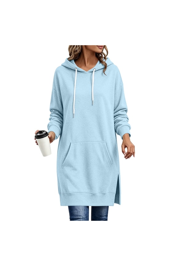 Szhihuiw Hoodies for Women Side Slit Drawstring Long Sleeve Pullover Sweatshirts with Pockets Fall Tops