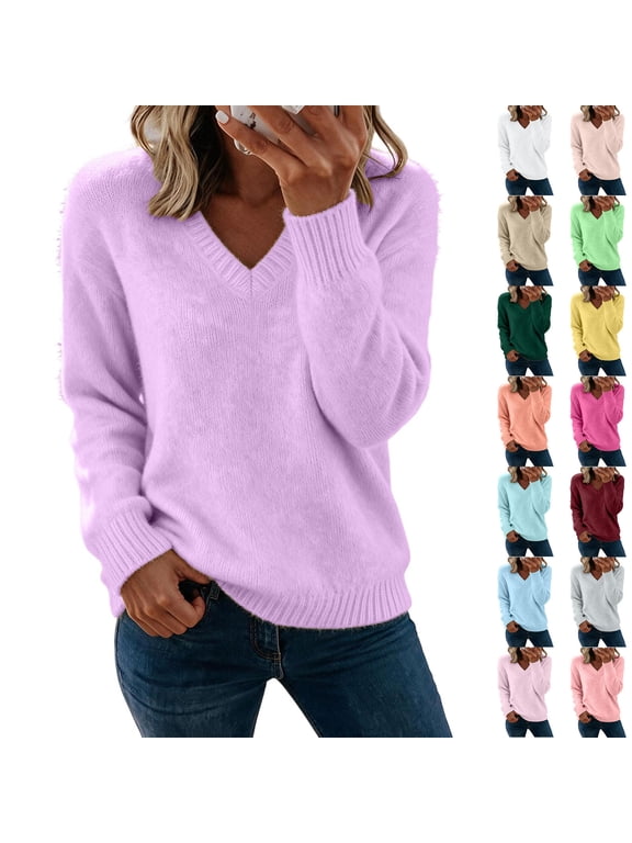 Lightweight Sweaters for Women Long Sleeve V-Neck Pullover Knit Top Fall Fashion Business Casual Work Sweater