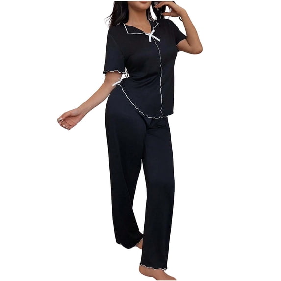 Szhihuiw Szhihuiw Pajamas For Women Set V Neck Short Sleeve Tops And Pants 2 Piece Lounge Sets Casual Sleepwear