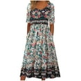 thumbnail image 1 of SzhihuiwDresses for Women Summer Crew Neck Short Sleeve Floral Midi Dress Plus Size Fashion Womens Sundresses with Pockets, 1 of 3