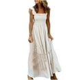 thumbnail image 1 of SzhihuiwLong Summer Dresses for Women Plaid Square Neck Sleeveless Ruffled Maxi Sundresses Summer Beach Vacation Dress, 1 of 5