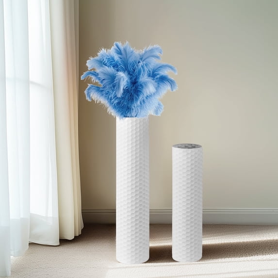 Sziqiqi 27.6" & 21.7" Tall Metal Floor Vases Set of 2: Modern White Honeycomb Texture Cylinder Vases for Living Room Bedroom Office Decor Wide Mouth Design for Dried Flowers