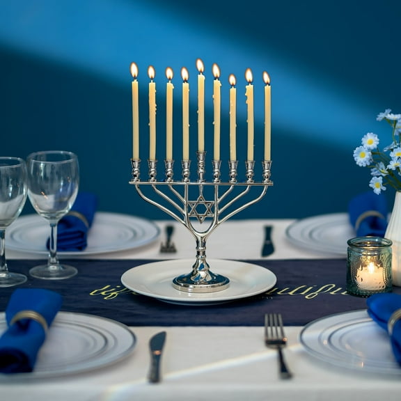 Sziqiqi 9 Branch Hanukkah Menorah: Elegant Silver Menorah with Star of David 7.48 Inch Traditional Candle Holder for Holiday Home Decor for Office Window Gift