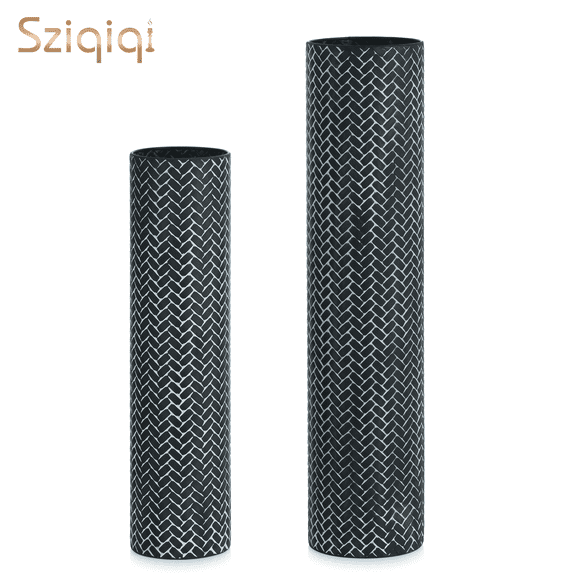 Sziqiqi Black Modern Floor Vase Set of 2: 27.6 & 21.7 Inch Textured Metal Vases, Tall Decorative Vases for Home, Rustic Woven Design Indoor Plant Containers