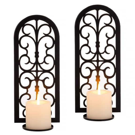 Sziqiqi Black Wall Candle Holder Decor Iron Candle Sconces Set of 2