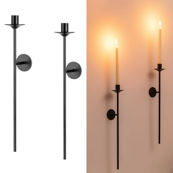 Sziqiqi Black Wall Candle Holder Set of 2: Candle Sconces Wall Decor for Dining Room Wall Hanging Candle Sticks Holder for Living Room Fireplace