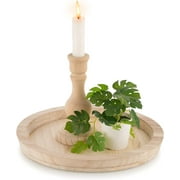 Sziqiqi Candle Tray Rustic Round Unfinished Wooden Table Centerpiece Decorative Trays