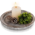 thumbnail image 1 of Sziqiqi Rustic Whitewash Candle Holder, Distressed Round Wood Tray for Farmhouse Coffee Table Decor Small Circle Plate for Pillar Tealight Candles, 1 of 7